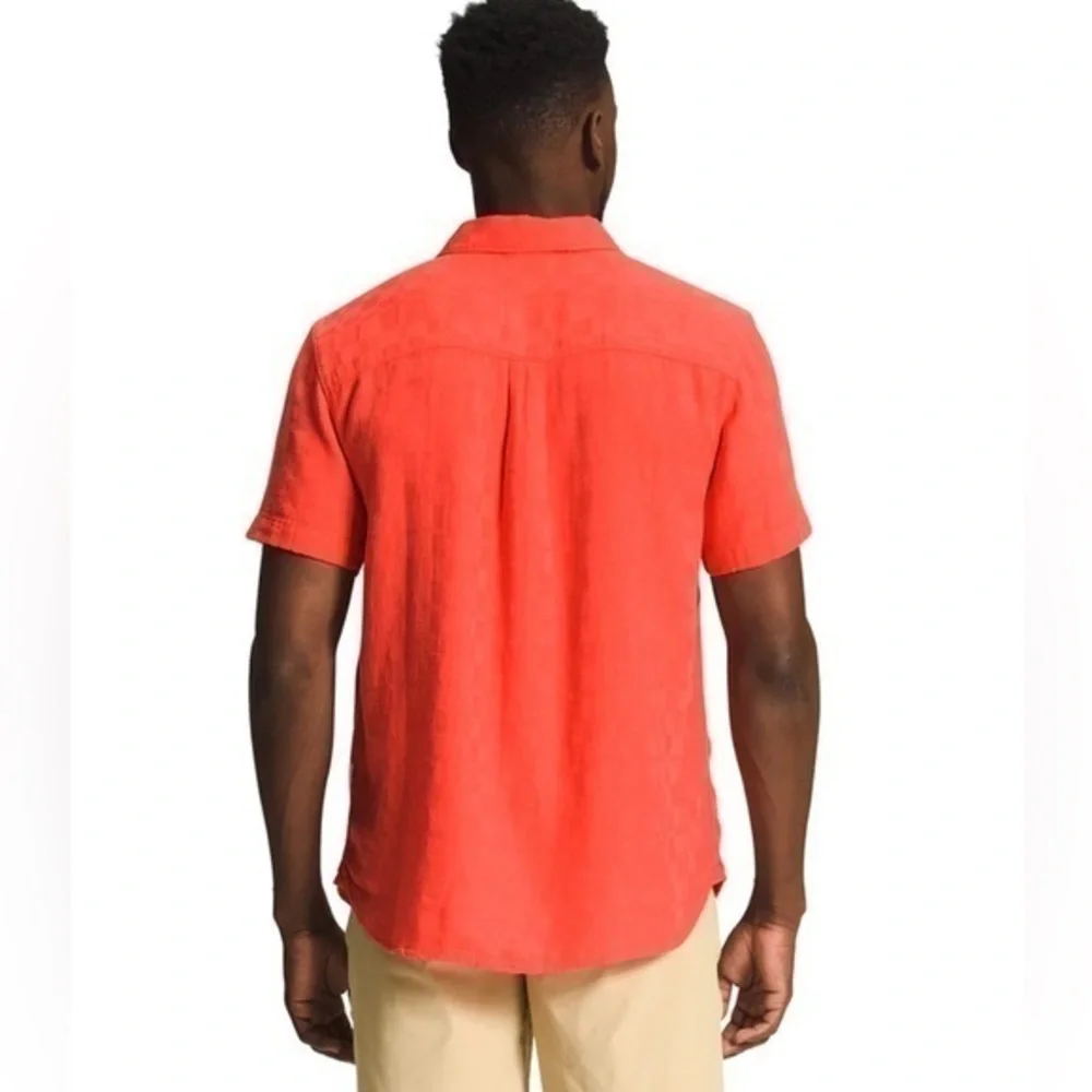 THE NORTH FACE Loghill Jacquard Short Sleeve Shirt Cotton‎ Hemp Orange Size XL